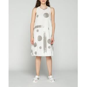 Luukaa Women's White Cotton Dress Size 10 Abstract Sleeveless Summer Dress NWT